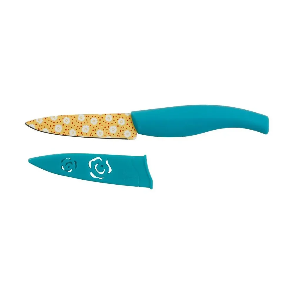 Pioneer Woman Breezy Blossom Chef & Paring Knife 2 Pc Set Sheath Floral Teal New